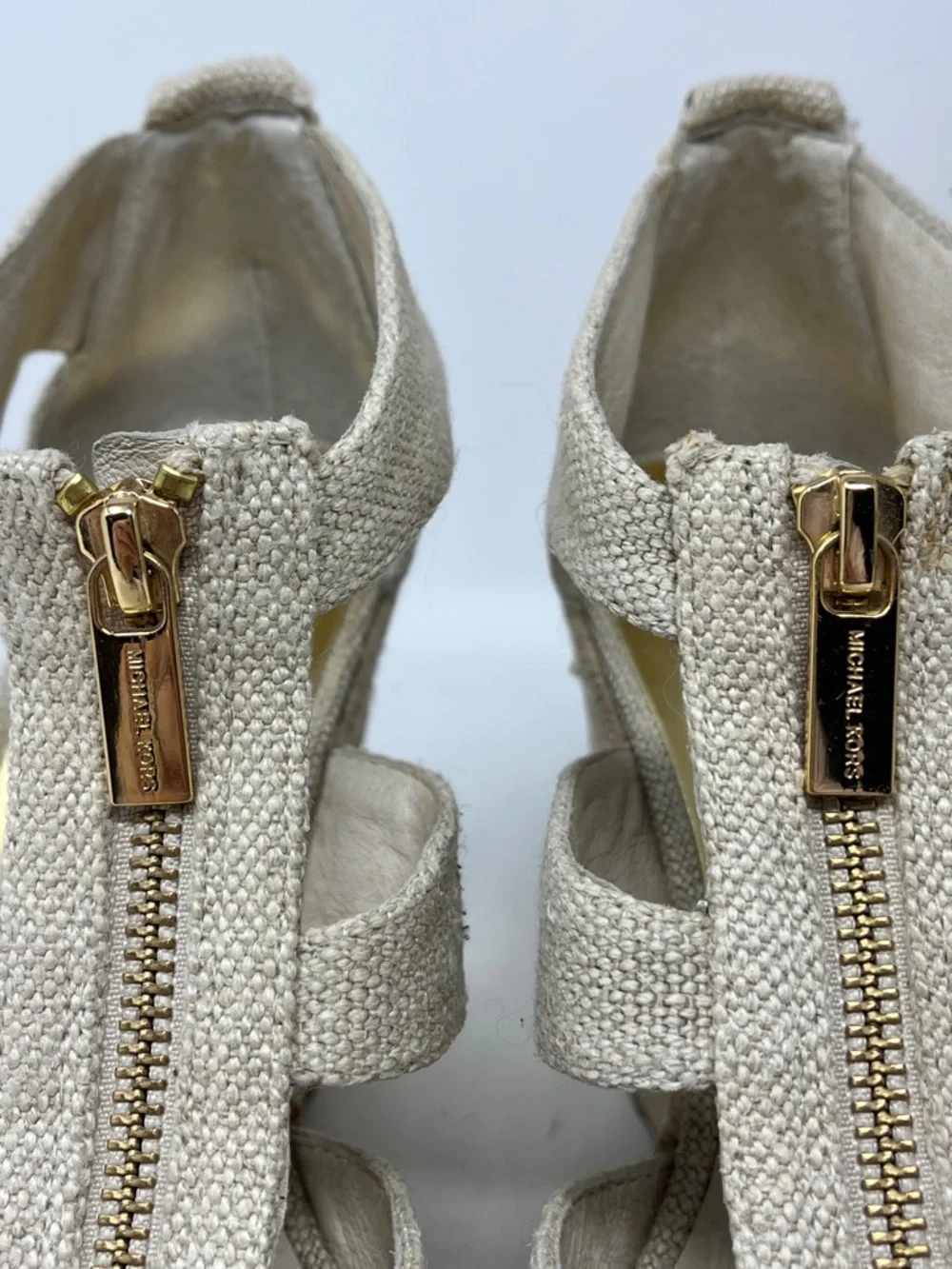 MICHAEL MICHAEL KORS DAMITA WEDGE OPEN TOE CANVAS ZIP UP SANDAL ESPADRILLES 8.5